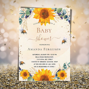 Invitation Baby shower tournesol eucalyptus abeilles