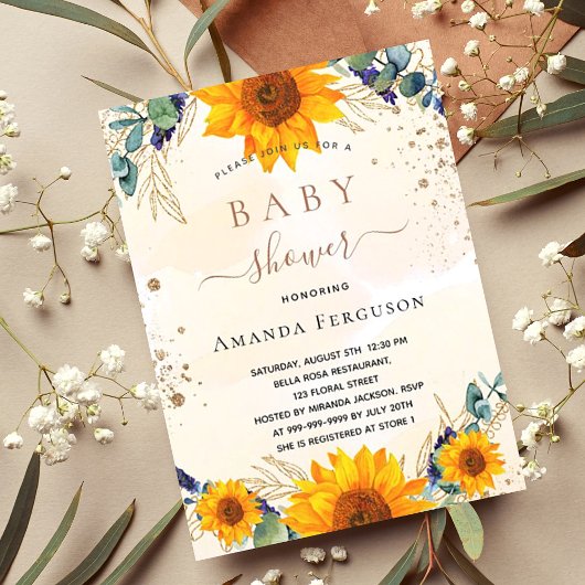 Invitation Baby shower tournesol eucalyptus parties scintilla