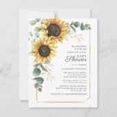 Invitation Baby shower Tournesol Floral Eucalyptus Vert (Devant)