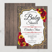 Invitation Baby shower - Tournesols Rose Bois rustique (Devant / Derrière)