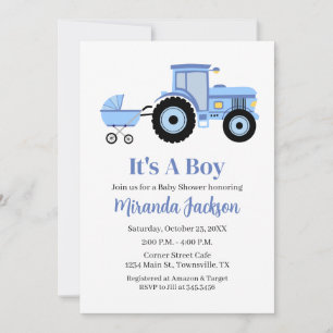 Invitation Baby Shower Tracteur Bleu
