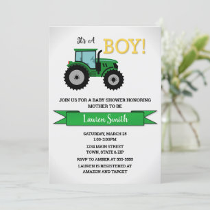 Invitation Baby shower tracteur, Garçon tracteur