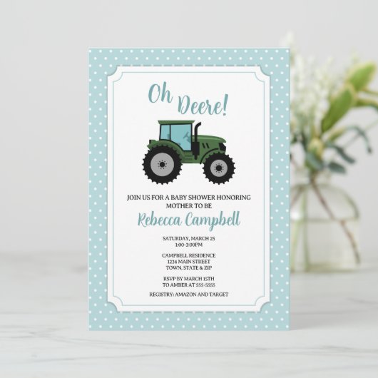 Invitation Baby shower tracteur, Tractor Boy Invit (Debout devant)