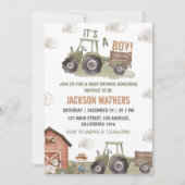 Invitation Baby shower tracteur vert agricole (Devant)