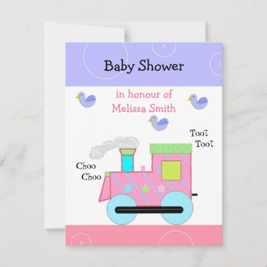Invitation Baby Shower Train à vapeur rose (Devant)
