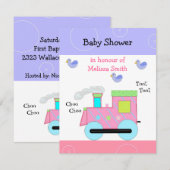 Invitation Baby Shower Train à vapeur rose (Devant / Derrière)