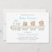 Invitation Baby Shower Train Bleu Ours (Devant)