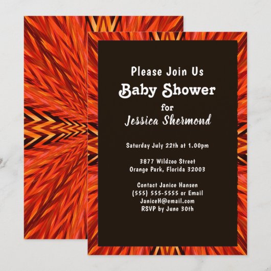 Invitation Baby shower tribal cuivre orange Abstrait (Devant / Derrière)