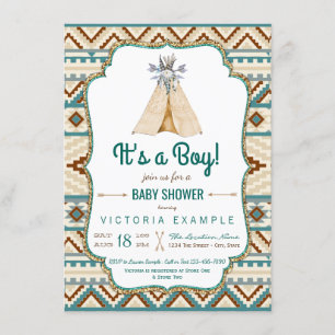 Invitation Baby shower tribal d'Aztèque de Teepee de garçons