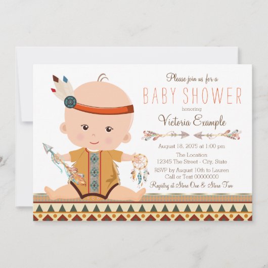 Invitation Baby shower tribal de Boho (Devant)