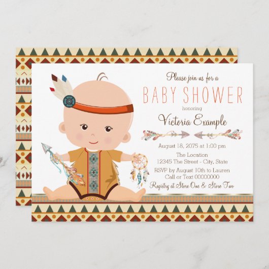 Invitation Baby shower tribal de Boho (Devant / Derrière)