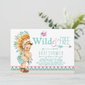 Invitation Baby shower tribal de filles (Debout devant)