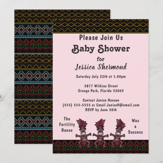 Invitation Baby shower tribal Neon Danse Abstraite de fertili (Devant / Derrière)