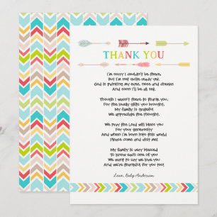 Invitation Baby shower tribal PoèmeMerci note, neutre