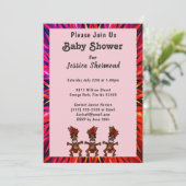 Invitation Baby shower tribal rose à rouge Abstrait (Debout devant)