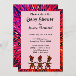 Invitation Baby shower tribal rose à rouge Abstrait