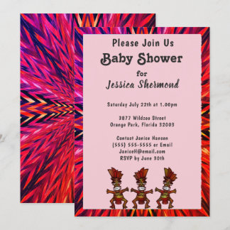 Invitation Baby shower tribal rose à rouge Abstrait