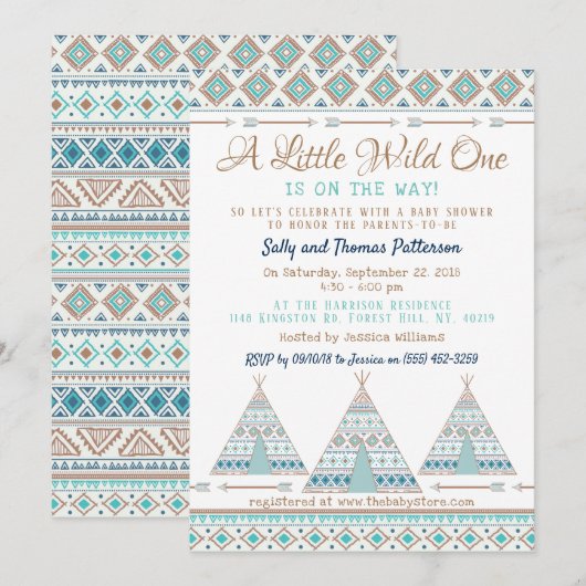 Invitation baby shower tribal "Wild One" (Devant / Derrière)