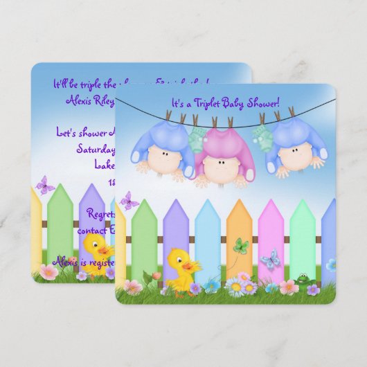 Invitation Baby shower Triplé (Devant / Derrière)
