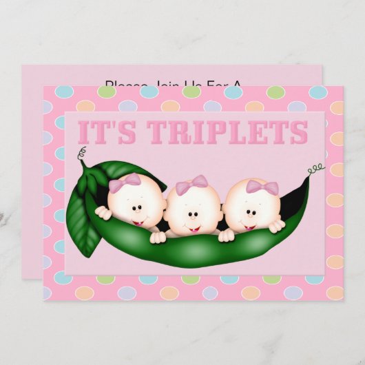 Invitation Baby shower Triplet Girls (Devant / Derrière)