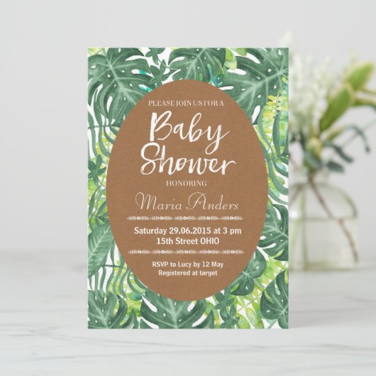 Invitation Baby shower tropical (Debout devant)