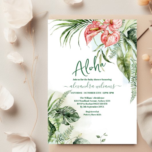 Invitation Baby shower tropical à fleurs Aloha