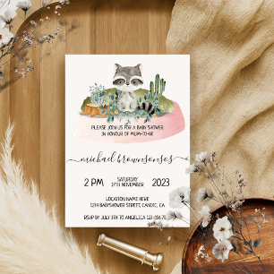 Invitation Baby Shower Tropical Bohème Animal Raton laveur