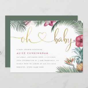 Invitation Baby shower Tropical Botanical Oh Baby Gold Script