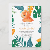 Invitation Baby shower Tropical Cute Orange Dinosaur (Devant)
