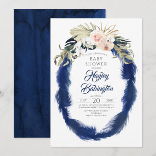 Invitation Baby shower tropical de la marine Blue Pampas Gras