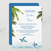 Invitation Baby shower tropical de la tortue de mer de Cobalt (Devant / Derrière)
