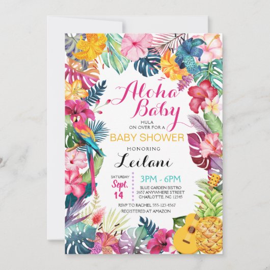 Invitation Baby shower tropical de Luau (Devant)