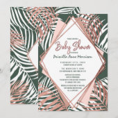 Invitation Baby shower tropical de palmier d'or de rose vert (Devant / Derrière)