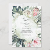 Invitation Baby shower tropical de verdure et de fleurs (Devant)