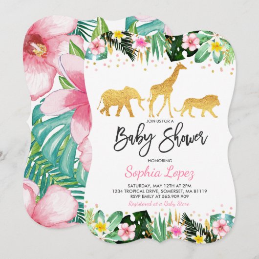 Invitation Baby shower tropical d'invitation de baby shower (Devant / Derrière)