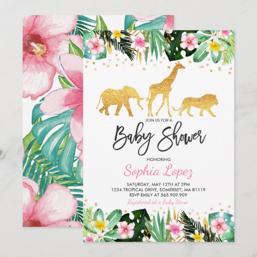 Invitation Baby shower tropical d'invitation de baby shower (Devant / Derrière)