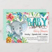 Invitation Baby shower tropical, Elephant (Devant / Derrière)