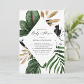 Invitation Baby shower Tropical Feuille Faux Gold Foil (Debout devant)