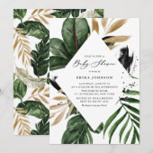Invitation Baby shower Tropical Feuille Faux Gold Foil (Devant / Derrière)