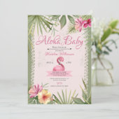 Invitation Baby shower tropical Flamant rose (Debout devant)