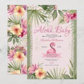 Invitation Baby shower tropical Flamant rose (Devant / Derrière)