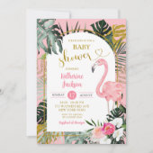 Invitation Baby Shower Tropical Flamingo Monstera Rose (Devant)