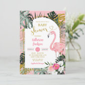Invitation Baby Shower Tropical Flamingo Monstera Rose (Debout devant)