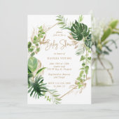 Invitation Baby shower Tropical Greenery Or Géométrique (Debout devant)