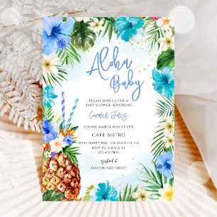 Invitation Baby Shower Tropical Luau Bleu Blue Aloha