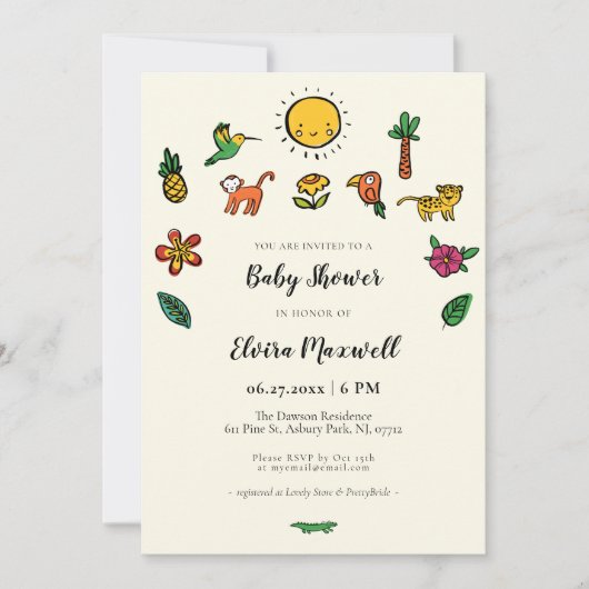 Invitation Baby shower tropical mignon (Devant)