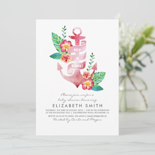 Invitation Baby shower tropical nautique de plage d'Ancre (Debout devant)