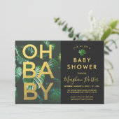 Invitation Baby shower tropical noir et or (Debout devant)