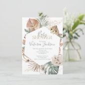Invitation Baby shower Tropical Oasis Palm Leaf Gold (Debout devant)