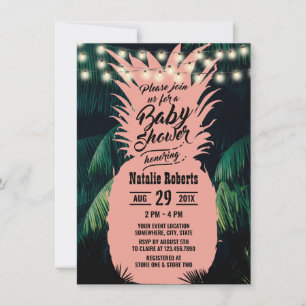 Invitation Baby shower Tropical Pink Pineappy Palm Tree